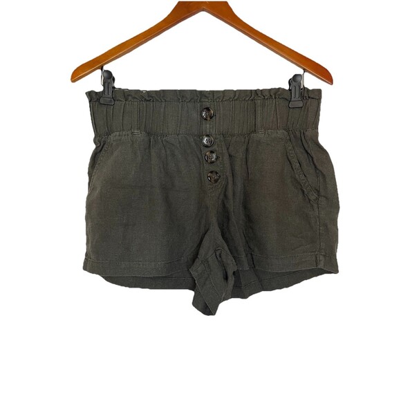 Rewash Women's Large Dark Green Linen Blend Elastic Waist Shorts 2" Inseam - Picture 1 of 5
